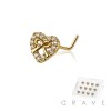 12PCS OF CZ HEART RIBBON 316L SURGICAL STEEL L-SHAPE NOSE BOX